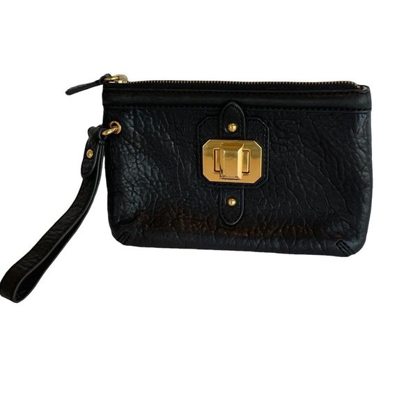 Juicy Couture Handbags - JUICY COUTURE BLACK LEATHER WRISTLET CLUTCH Y2K RETRO EVENING CASUAL